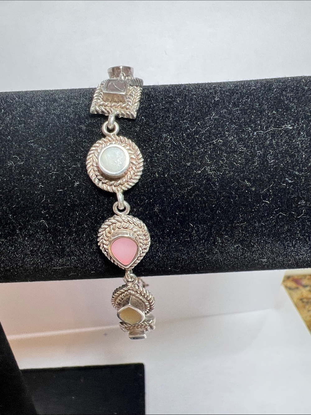 Multi color Mother of Pearl Sterling Silver Fancy Bracelet EUC